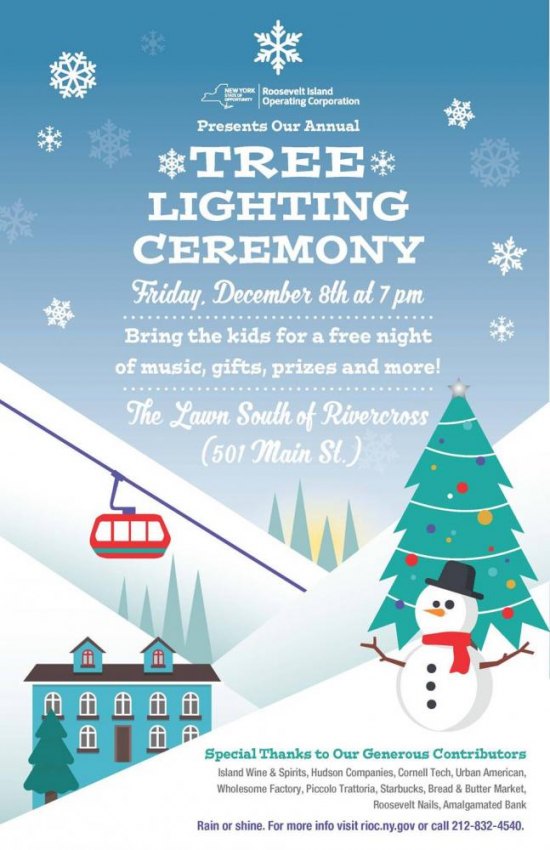 Roosevelt Island Christmas Tree Lighting, Friday at 7, Rivercross Lawn Roosevelt Island Christmas Tree Lighting, Friday at 7, Rivercross Lawn